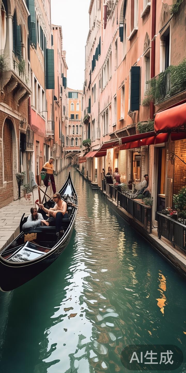 在这里，游客可以乘坐特色的贡多拉船沿着仿佛真实水道